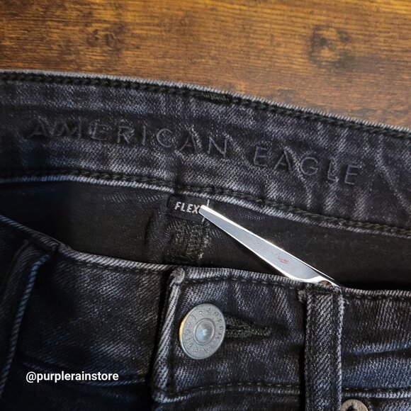 American Eagle Jeans Size 28x32 Skinny Black Wash Flex Stretch Denim Ripped - Picture 4 of 13